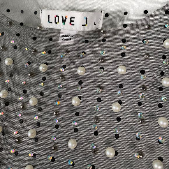 Love J Pearl & Gem Embellished See-Through Mesh Crop Top Large – 312 - Picture 5 of 10